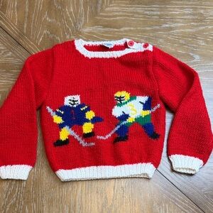Vintage Kids Count Red Hockey Player Knit Sweater